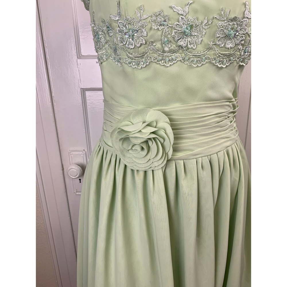 Sage Green 1950s Vintage Style Cocktail Dress Courthouse Wedding Chiffon Size M - Picture 11 of 16